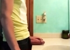 Big-Cock Latin Hunk Jerks Off in Bathroom