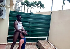 Risky Public Balcony Interracial Hung Raw Sex Outdoors