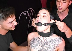 Obedient Tattooed Slut Gets Gagged And Dominated By Two Rough Guys In Bdsm Style With Jimmy Bud And Saba Lapiedra