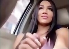 She a very Horny Shemale Wanking it in the Car and Bust