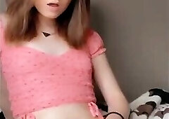 smoking hot femboy strokes hard cock