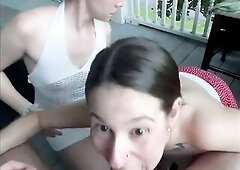 Public ffm Trio on Fresh Orleans garden district balcony Loyola bitches share dong