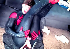 Super Hero Spiderman Cosplay Twink Getting Fucked By Machine