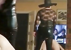Mistress in black leather whips her sissy slave BDSM porn